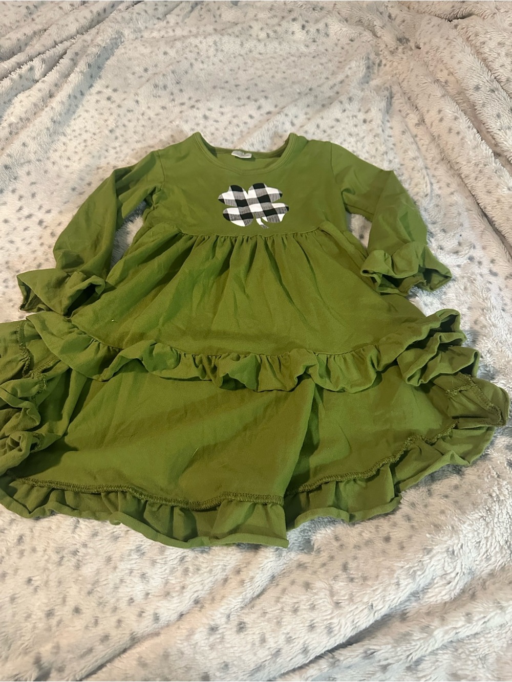 Girls Green Ruffle Long-Sleeve Tunic with Plaid Shamrock